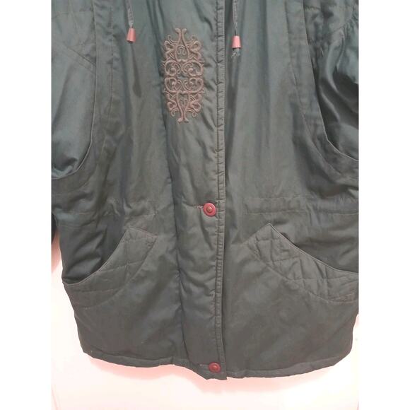 British Mist Hood Puffer Winter Coat M Green Embroidered Grannycore Cottage Gorp - Picture 11 of 16